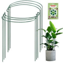 JOYSEUS 6 Pack Plant Support Stakes, Metal Garden Plant Stake, Green Half Round Plant Support Ring, Plant Cage, Plant Support for Peony, Tomato, Rose, Vine, Indoor Plants (9.4" Wide x 14.7" High)