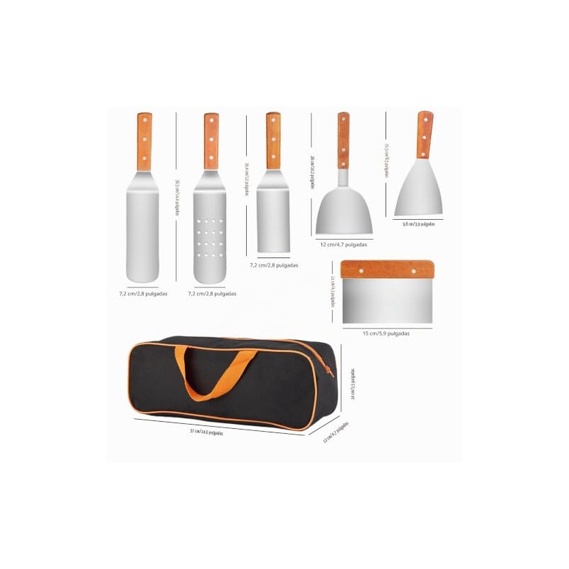 MTQ Espatula Cocina, Kit Parrillero 6 Piezas, Espátula Acero Inoxidable