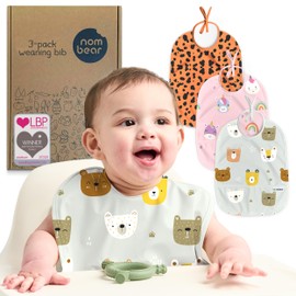 Nombear ® Sleeveless Baby Weaning Bib - Waterproof Baby Bibs 6-12 Months for Baby Led Weaning, Sleeveless Baby Feeding Bibs, Toddler Bib, Baby Food Bibs, Baby Apron, 3-Pack (Bear, Unicorn, Animal)