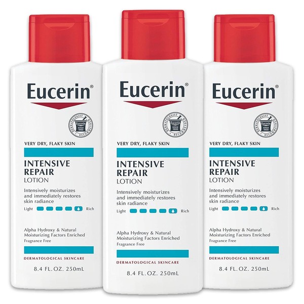 Eucerin Intensive Repair Body Lotion, Lotion for Very Dry Skin, 8.4 Fl Oz Bottle, Pack of 3