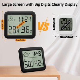 DazSpirit Digital Room Thermometer Indoor Hygrometer, Temperature Humidity Monitor, Humidity Meter with Comfort, Time, Date Functions for Bedroom, Baby Room, Greenhouse, Cellar, Office (Black 2pcs)
