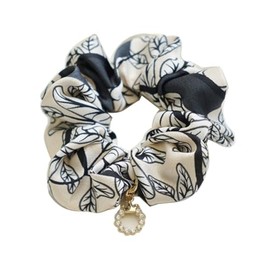Elegant Imitation Silk Printed Korean Hair Scrunchies - Faux Silk Rhinestone Embellished Fabric Hair Ties with Floral