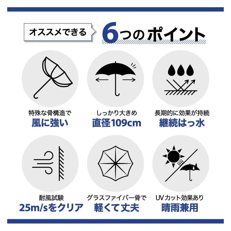 Wpc. UX003-041-002 Windproof Folding Umbrella, Windproof, Striped Umbrella, 25.6 inches