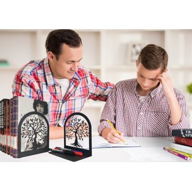 Tree of Life Decorative Book Ends, Heavy Duty Metal Bookends, Black Book Support for Shelves, Anti Scratch & Non-Skid School Library Book Organizer for Home Office Desk, Student Bookworms Gift,1 Pair