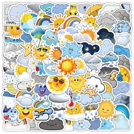 100PCS Cute Small-Sized Meme Weather Stickers, Cartoon Sun Cloud Rainbow Decals for Teens Boy Girls, Vinyl Waterproof Mood Tracker Sticker Pack for Water Bottles