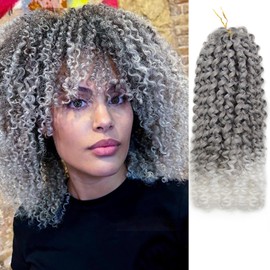 Curly Crochet Hair GoGo Curl Crochet hair for Women Deep Wave Braiding hair,Synthetic Bohemian Crochet Braid Water Wave Crochet hair Extensions(Grey/White, 12inch)