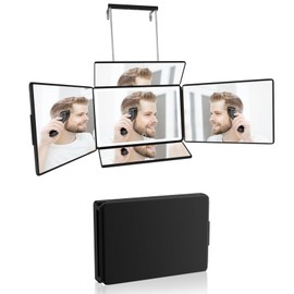 5 Way 360 Barber Mirror with Light for Self Hair Cutting, Makeup Mirror with Height Adjustment for Braiding, Styling & Dyeing