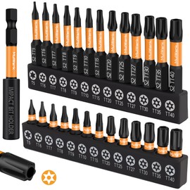 MulWark Torx Security Bit Set 27 Piece (T5-TT40) 2" & 1" Precision Torx Bit Set with Smooth Edges - 1/4" Hex Shank Tamper Proof Star Bits with 3" Magnetic Bit Holder