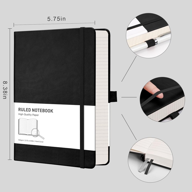 RETTACY Lined Journal Notebook - A5 Note Book Hardcover Thick