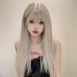 Eileen Semi-Long Beige x Gold Wig, Women's Wig, Straight, Natural, Harajuku Style, Popular, Small Face Effect, Cute, Net Included