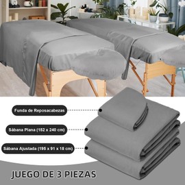 MÁS AJUSTADO - JYYBN Sábanas Gris Set para Camilla para Masaje, Microfibra Premium Suave Transpirable, Sabanas para Cama de Masaje Profesional 3 Piezas, Incluye Sábana Plana, Sábana Ajustada y Funda de Reposacabezas