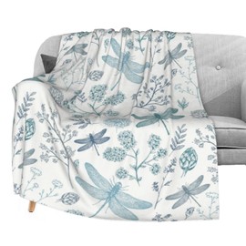 Dujiea Blue Dragonfly Flannel Fleece Throw Blanket 50"x60", Living Room/Bedroom/Sofa Couch Warm Soft Bed Blanket for Girls Boys Adults All Season Ultra Soft