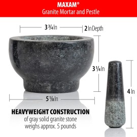 Maxam Granite Mortar and Pestle Set Durable Kitchen Tool for Spices and Herbs