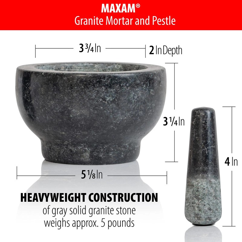 Maxam Granite Mortar and Pestle Set Durable Kitchen Tool for