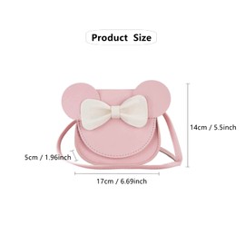 sanvpwsan Little Girl Shoulder Bag Bowknot Flap Mini Handbag Cute Mouse Ear Crossbody PU Bag, Suitable for 2-10 Years Old (Pink)