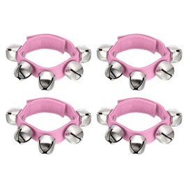 PATIKIL 4 Pcs Wrist Bells, 11in Ankle Bells Jingle Bells Hand Bells Wrist Bells Bracelet Percussion Instruments Musical Rhythm Band with 5 Silvery Bells for Adult Party Christmas, Pink