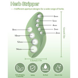 Herb Stripper 9 Holes with Herb Cutter, Stainless Steel Kitchen Herbs Leaf Stripping Tool, Herb Stripper Cutter Tool, Herb Leaf Peeler for Collard Greens Thyme Basil Rosemary Stripper, Dishwasher Safe