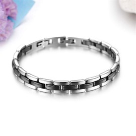 JewelryWe Jewellery Women's Stainless Steel Ceramic Bracelet with Rectangle Link Bracelet Bangle Black/White/Pink Silver, Stainless Steel, Black