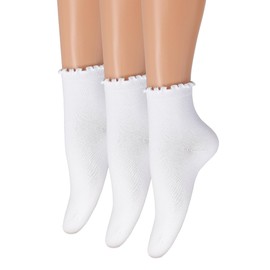 Cute Ruffle Ankle Socks for Women, Cotton Casual Girl Cool Ruffle Socks Soft Breathable Frilly Socks 3-Pack (US, Numeric, 6, 9, Regular, Regular, White (3 Pairs))