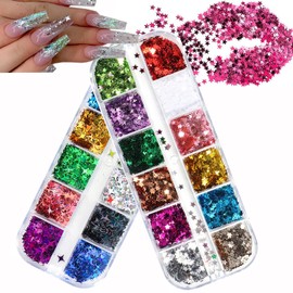 Stars Nail Art Glitter Sequins, 3D Stars Nail Glitter Flakes Design, Holographic Laser Star Acrylic Nails Supplies for Women Girls Manicure Sparkle Decorations, DIY Body Makeup Set(2 Boxes)