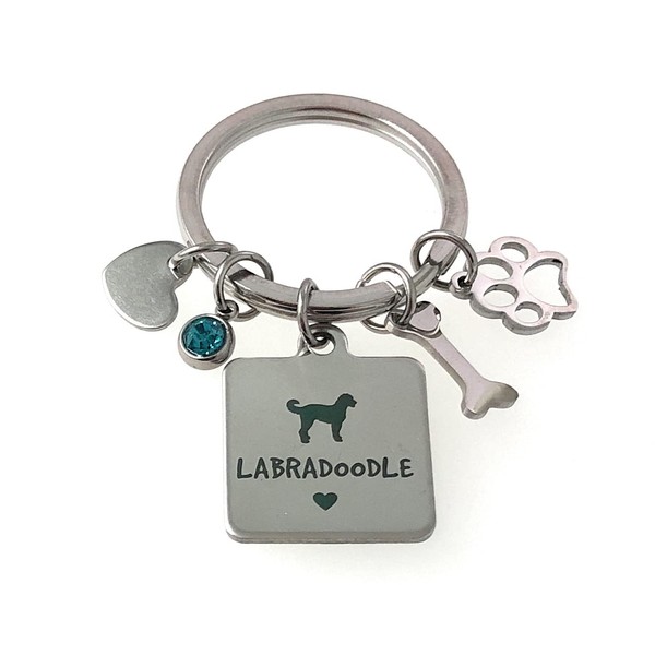 FizzyButton Gifts Labradoodle Puppy Dog Keyring Key Ring with Turquoise