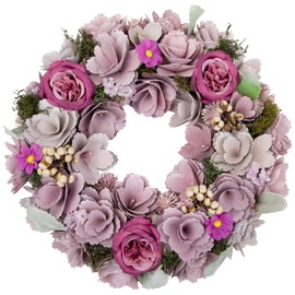 Wooden Floral Artificial Spring Wreath with Dried Foliage - 13.5" - Purple