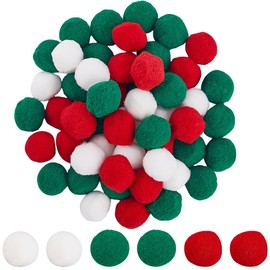 SUNNYCLUE Pack of 100 Christmas Pompoms 25 mm for Crafts Pom Pom Balls Soft Plush Balls Fluffy Christmas Pompoms White Red Green Pompoms for DIY Craft Projects Hobby Supplies Holiday