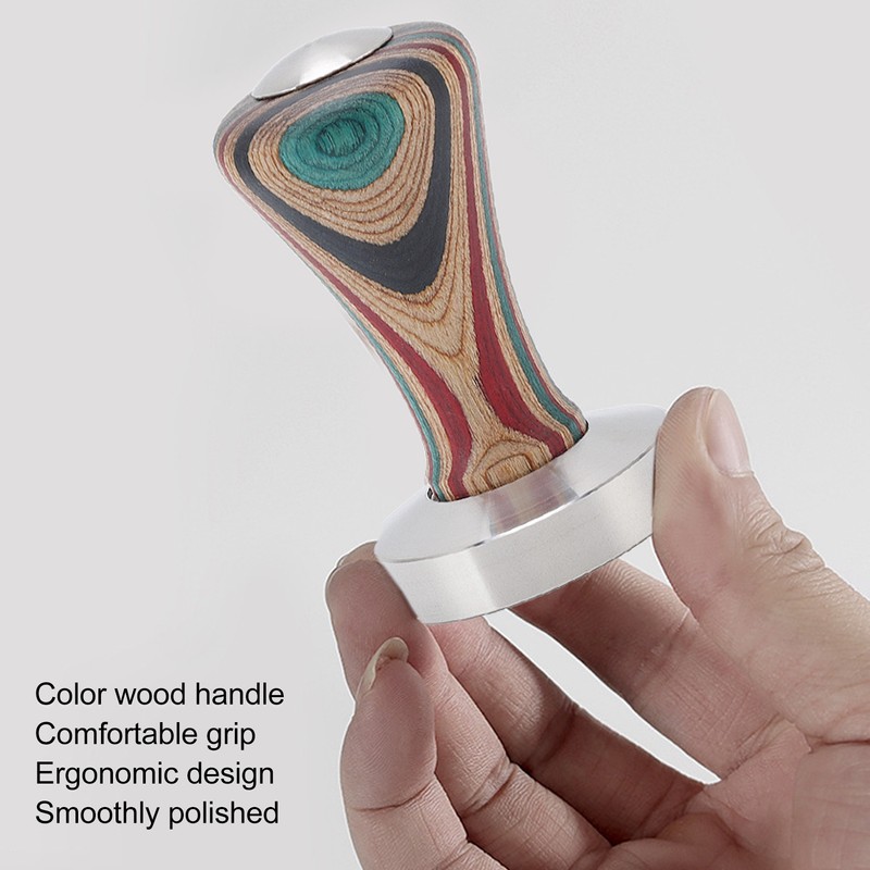 Colorful Wood Coffee Flat Tamper Stainless Steel Base Powder Hammer