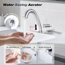 HHOOMMEE Automatic Touchless Bathroom Faucet Motion Sensor Activated Commercial Basin Sink Vantiy Hands Free Auto Off Infrared Mixer with Hole Cover Deck Plate Temperature Control Hot Cold （Chrome）