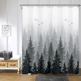 Hokibero Black and White Forest Bathroom shower curtain Set Mountain Nature Tree Plant Black and Gray Waffle Fabric Bath Curtains Hotels, 72x72 inch