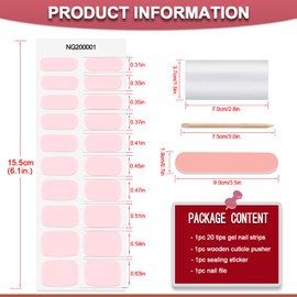 WOKOTO 20 Pcs Pink Semi Cured Gel Nail Strips With File & Wooden Stick - Polish Strips, Stickers, Full Wraps for Women Girls - Stick On Real Polish Stickers
