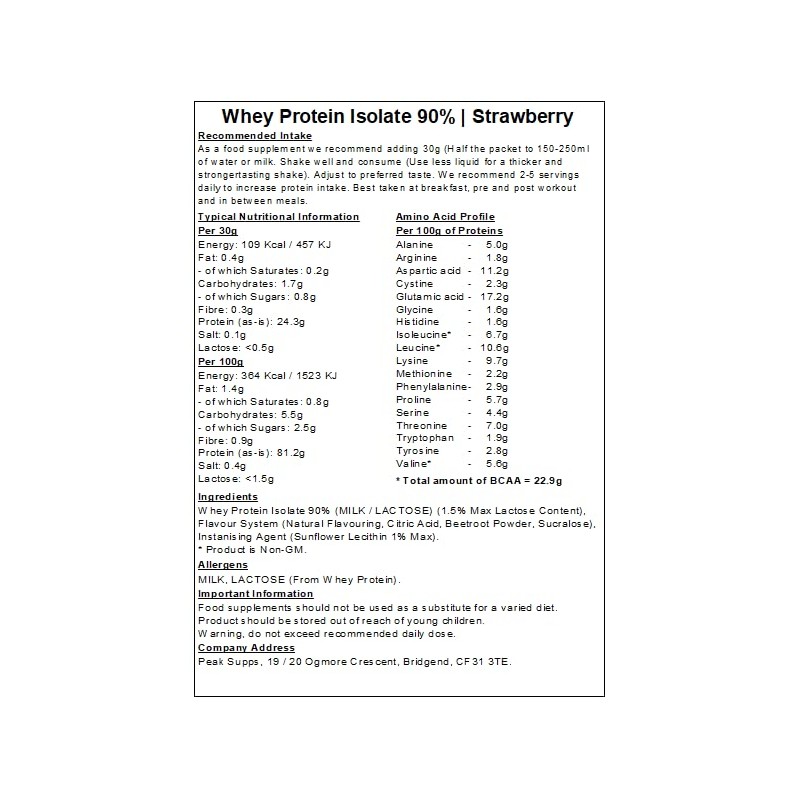 Whey Protein Isolate 90% - Strawberry Flavour (500g)