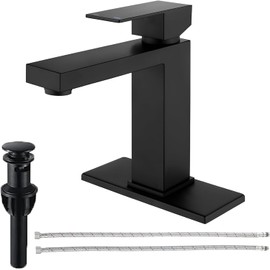 Matte Black Bathroom Faucet Single Hole,Modern Commercial Vanity Faucet with Deck Plate for 1 Hole,Single Handle Stainless Steel RV Bathroom Sink Faucet with Pop-up Drain