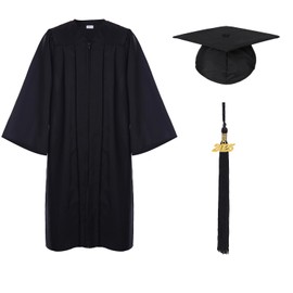 FtyFty Unisex Adult Matte Graduation Cap and Gown Tassel Set (Black, 42"(4'9"-4'11"))