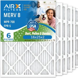 AIRX FILTERS WICKED CLEAN AIR. 16x25x2 Air Filter MERV 8 Electrostatic Pleated Air Conditioner Filter 6 Pack HVAC AC Furnace Filters