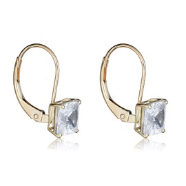 AVORA 10K Yellow Gold Princess-cut 6mm Simulated Diamond CZ Lever-back Drop Earrings