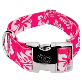 Country Brook Petz - HossFit Jr Wide Premium Dog Collar - Summer Breeze Collection Featuring Sunny Designs (Pink Hawaiian, Large)