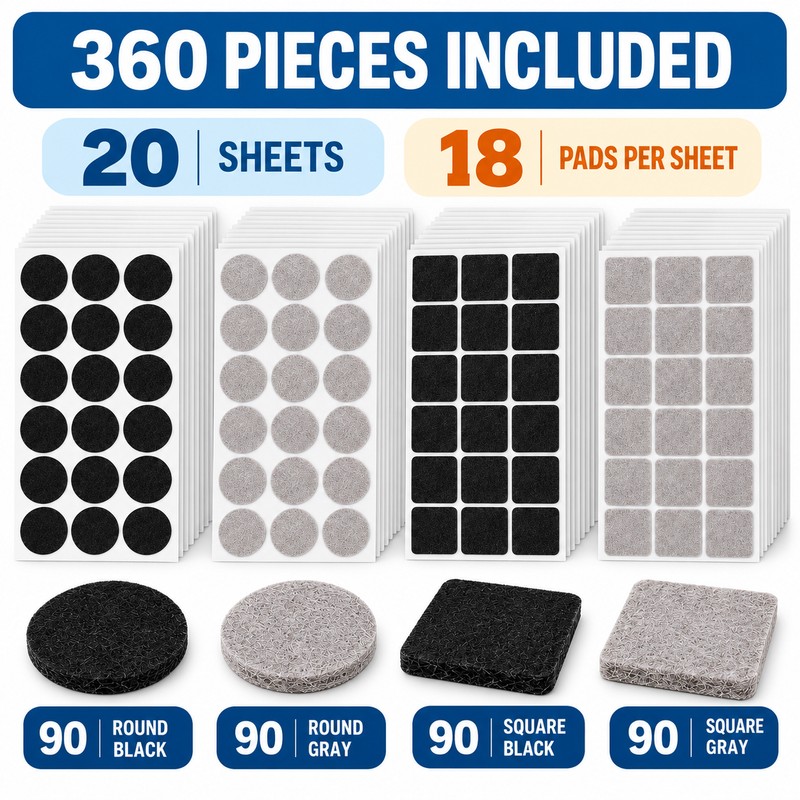 360-Piece Self-Adhesive Felt Furniture Pads for Floor Protection – Round