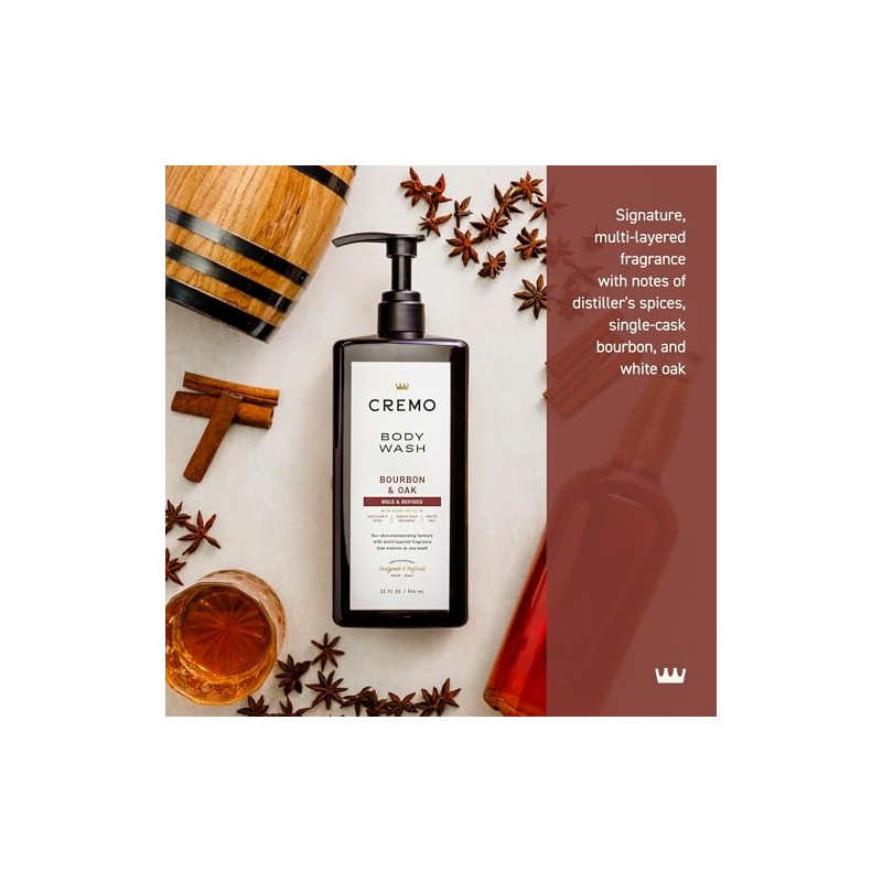 Cremo Rich-Lathering Bourbon & Oak Body Wash for Men, 32