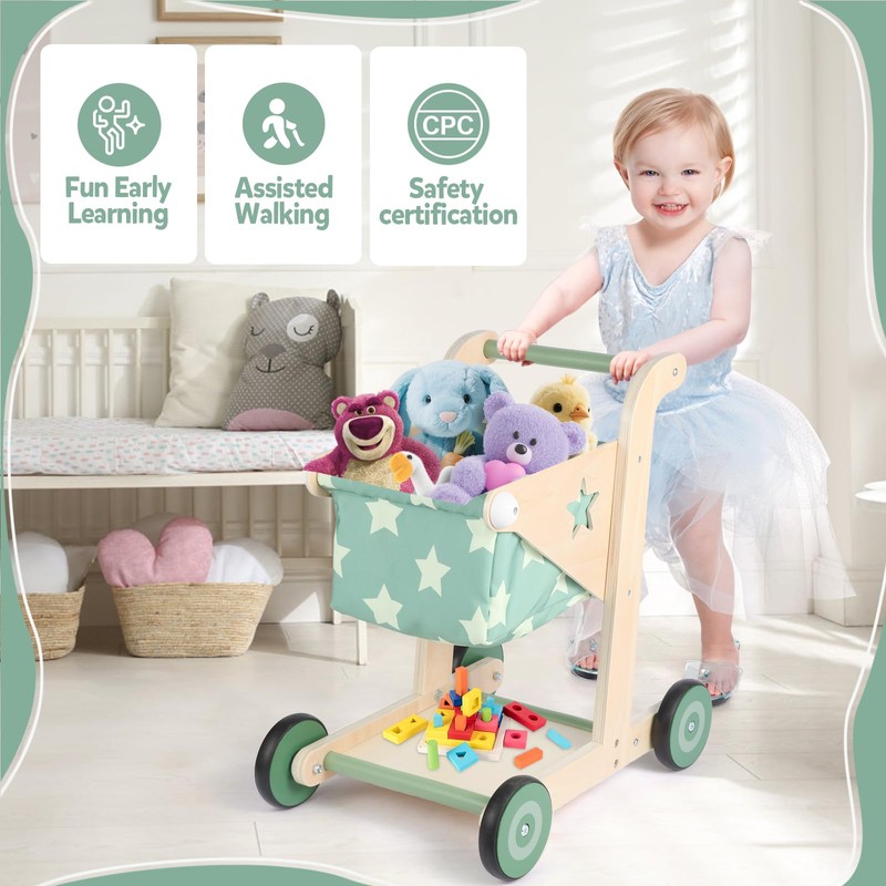 Asweets 2 in 1 Wooden Baby Walker Push and Pull