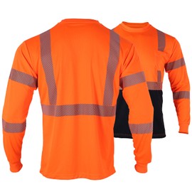 FONIRRA High Visibility Shirts for Men Reflective 2 Pack ANSI Class 2 Hi Vis Work Safety shirts Long Sleeve (2 Orange)