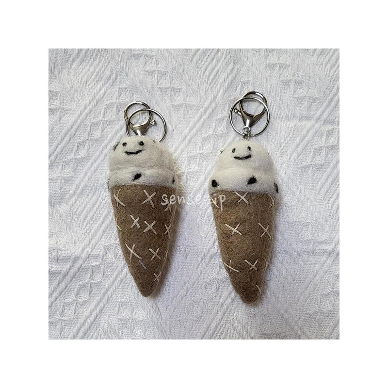 Nepalese wool ice cream key ring, doll bag ring, stick