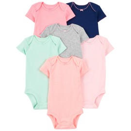 Simple Joys by Carter's Baby Girls' Short-Sleeve Bodysuit, Pack of 6, Multicolor/Solid Colors, 24 Months