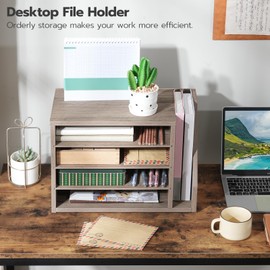 HOOBRO Mail Sorter, Literature Organizer with Adjustable Shelves, Paper Organizer for Office, Home, Wood Countertop Mail Organizer, File Holders, Mails, Magazines, Greige BG41WF01N1