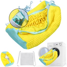 Shoe Washing Machine Bag, 1 Pack Laundry Shoe Bags for Washer and Dryer, Durable Zipper with Hook Design,Dry Net Bag Included, Reusable Shoe Washing Bag for Sneaker, Yellow 1PCS
