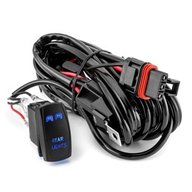 Plug & Play Rear Light Wiring Harness Kit for Polaris RZR General Ranger Pulse Bus Bar, 300W 14AWG Wiring Harness with Pulse Power Plug Relay Fuse, 1Lead 12V 5Pin Rocker On Off Waterproof Switch