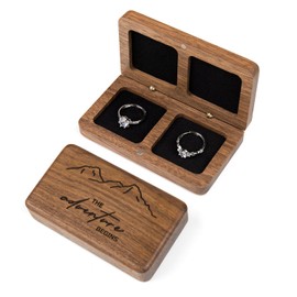 Wislist Wood Ring Box for Wedding Ceremony Slim Case - 2 Engagement Rings Gift Box Wooden Ring Bearer Holder for Fiance Keepsake(Engraved-The Adventure Begins)