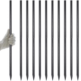 AAGUT Rebar Stakes 24 Inch 10 Pcs Landscape Timber Spikes 1/2", Heavy Duty Straight Garden Plant Stakes for Concrete Forming, Ground Anchors with Chisel Point End, Black