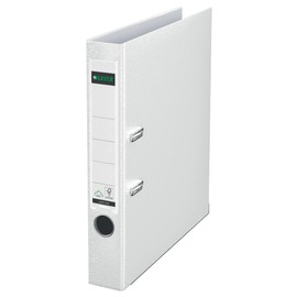 Leitz Qualitäts-Ordner 180° Plastik, das Original, DIN A4 Aktenordner 5 cm schmal, 90% Recycling-Karton, 30% Pre-Consumer Recycling-Kunststoff, Mit 180° Mechanik, 350 Blatt Kapazität, Weiß, 10155001