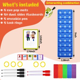 CVC Word Games, Pop Sensory Toy to Learn and Spell, Phonics Games Flash Cards for Preschool Kindergarten Classroom Supplies, Multisensory Reading and Phonics Flash Cards for Kids 3+ Years